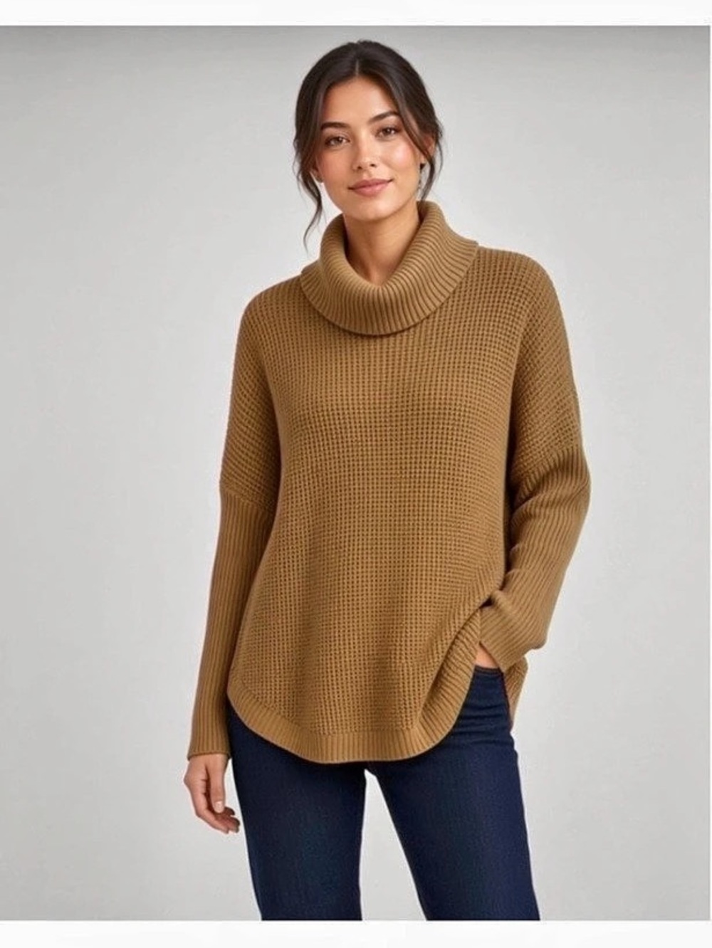 Michael Kors Waffle Knit Cowl Neck Sweater Brown Small